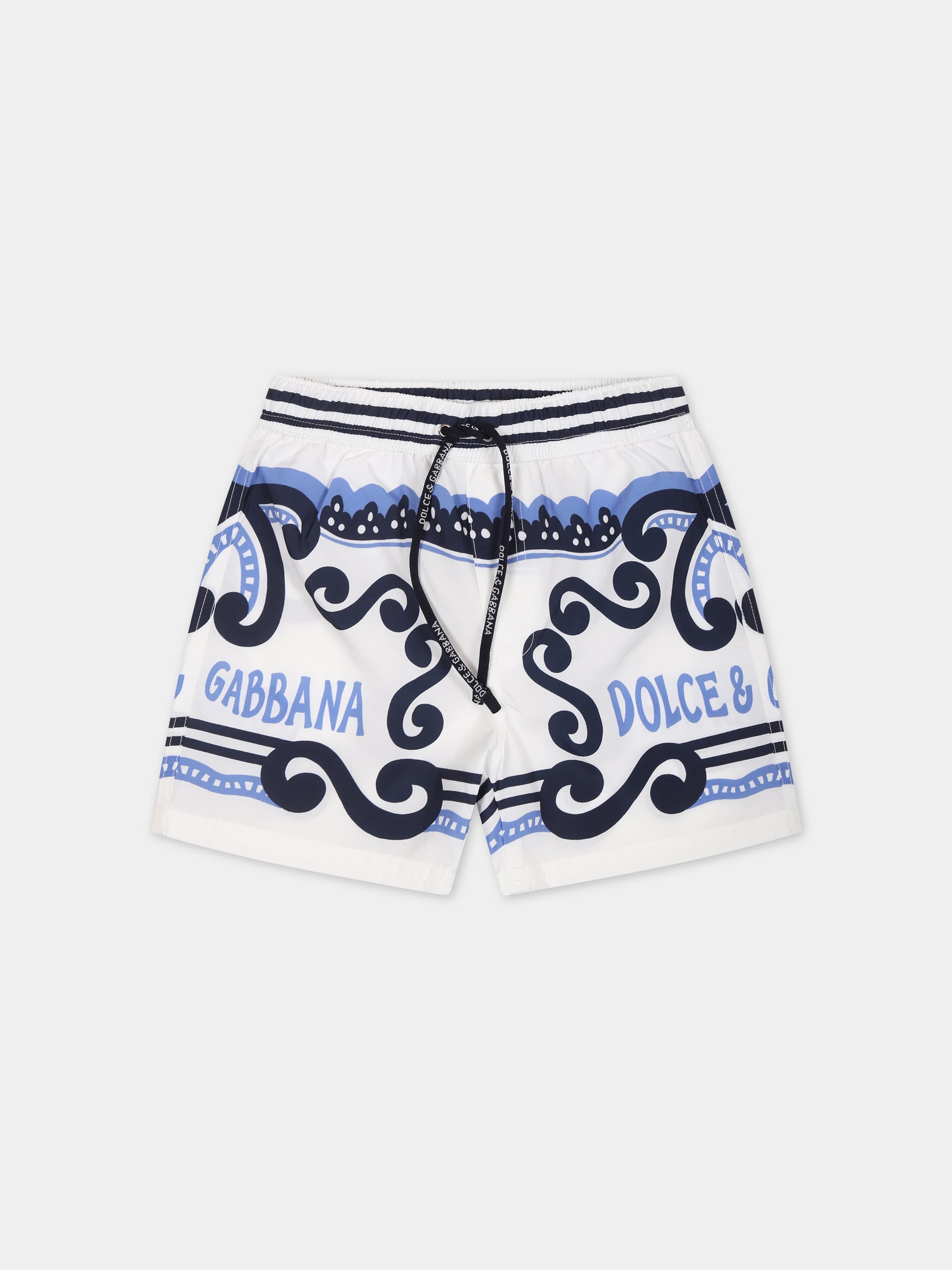 Boxer mare bianco per neonato con stampa bandana e logo,Dolce & Gabbana Kids,L1J845 G7L0N HC4XR