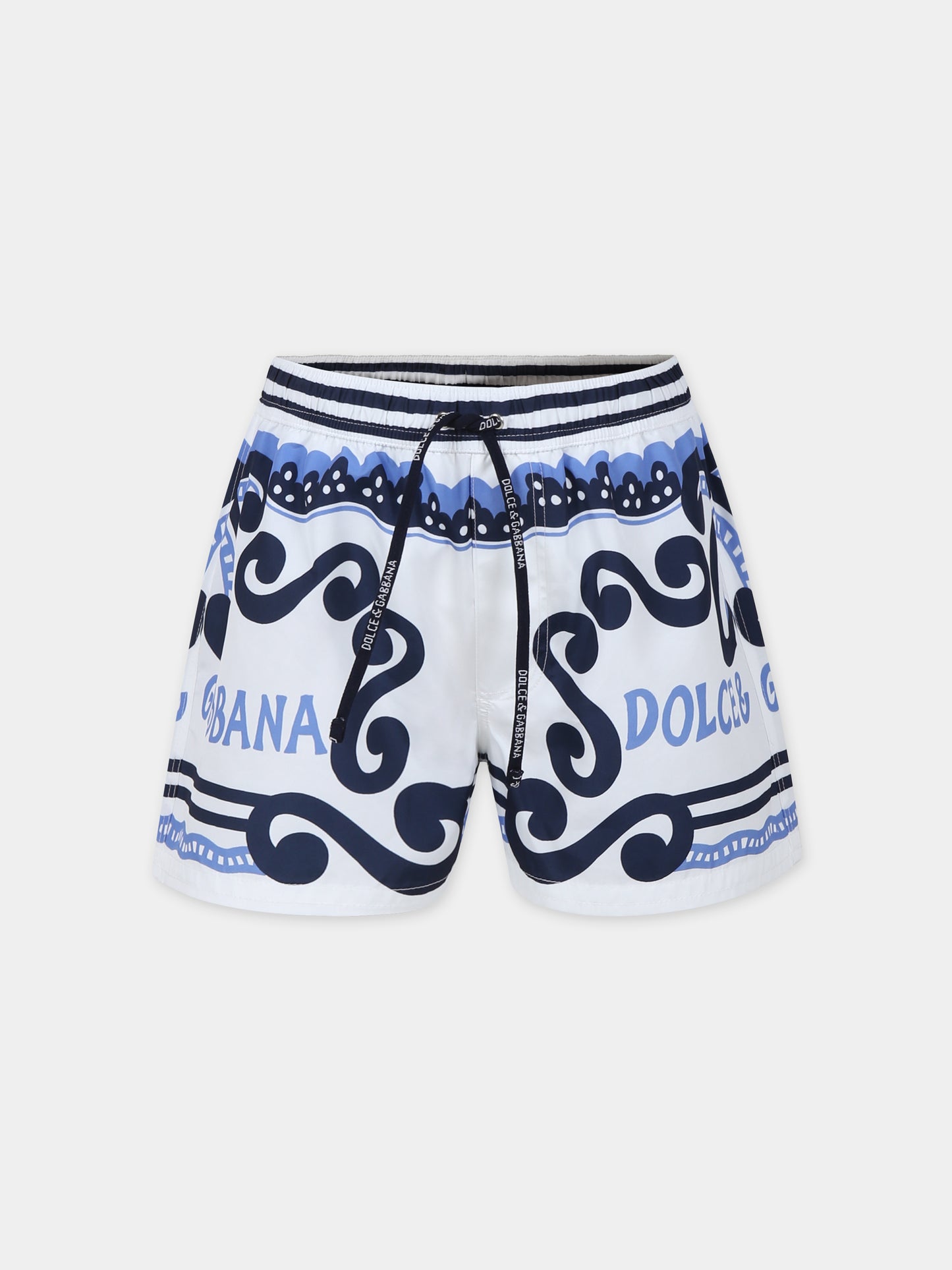 Boxer mare bianco per bambino con stampa bandana e logo,Dolce & Gabbana Kids,L4J845 G7L0N HC4XR