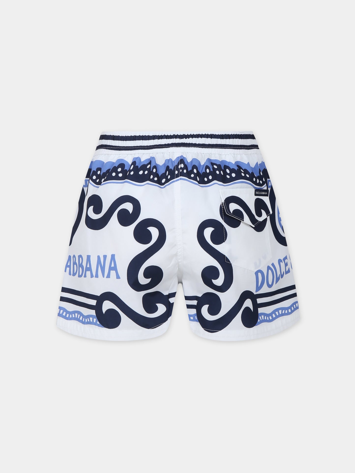 Boxer mare bianco per bambino con stampa bandana e logo,Dolce & Gabbana Kids,L4J845 G7L0N HC4XR