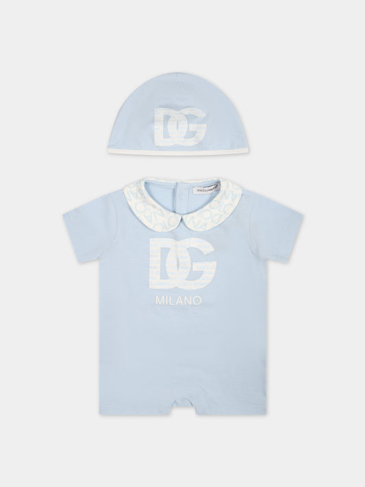 Pagliaccetto celeste per neonato con logo,Dolce & Gabbana Kids,L1JO7K G7L5N B3033