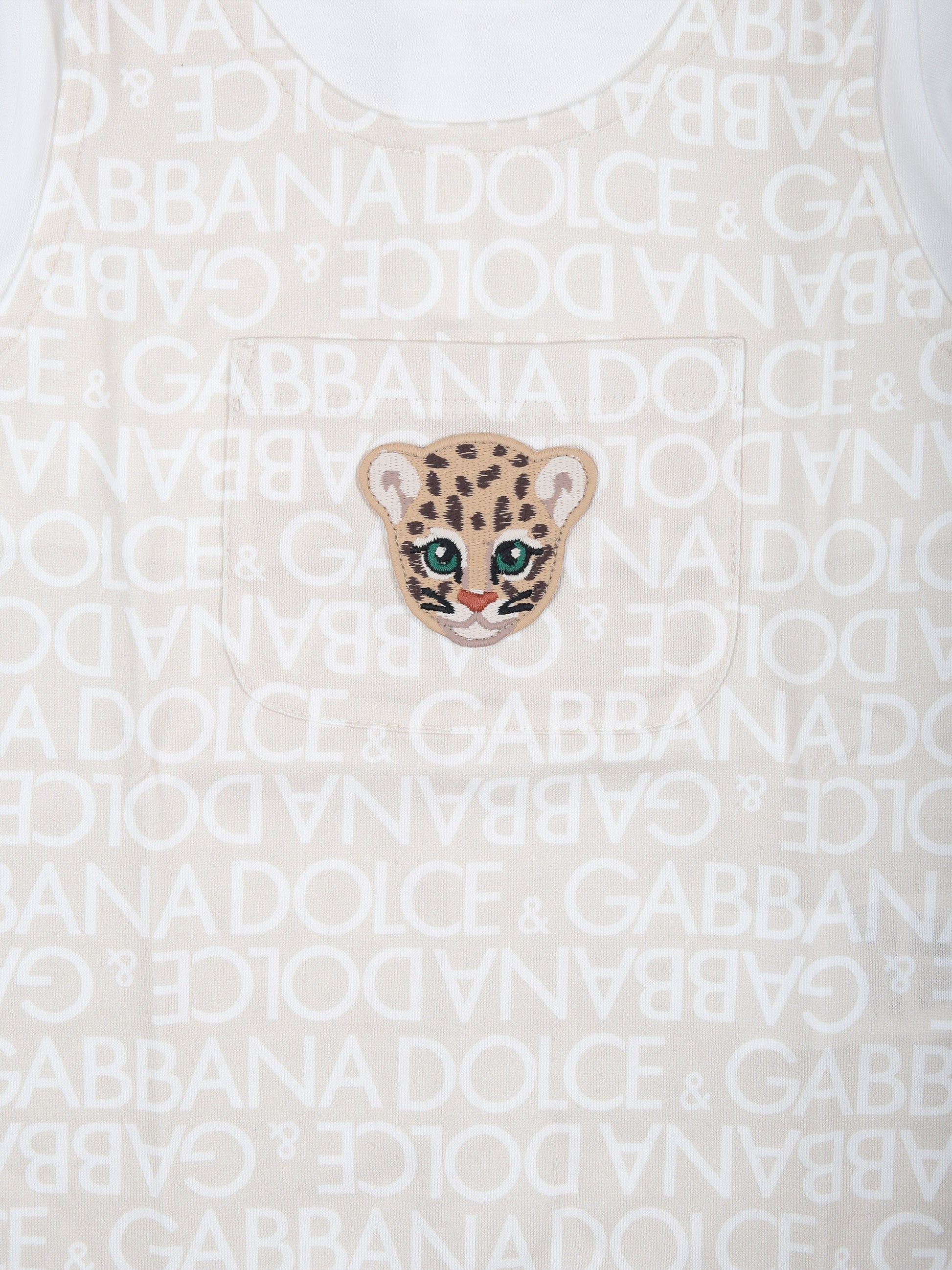 Pagliaccetto beige per neonati con tigre e logo all-over,Dolce & Gabbana Kids,L1JO6K G7L5G S9000
