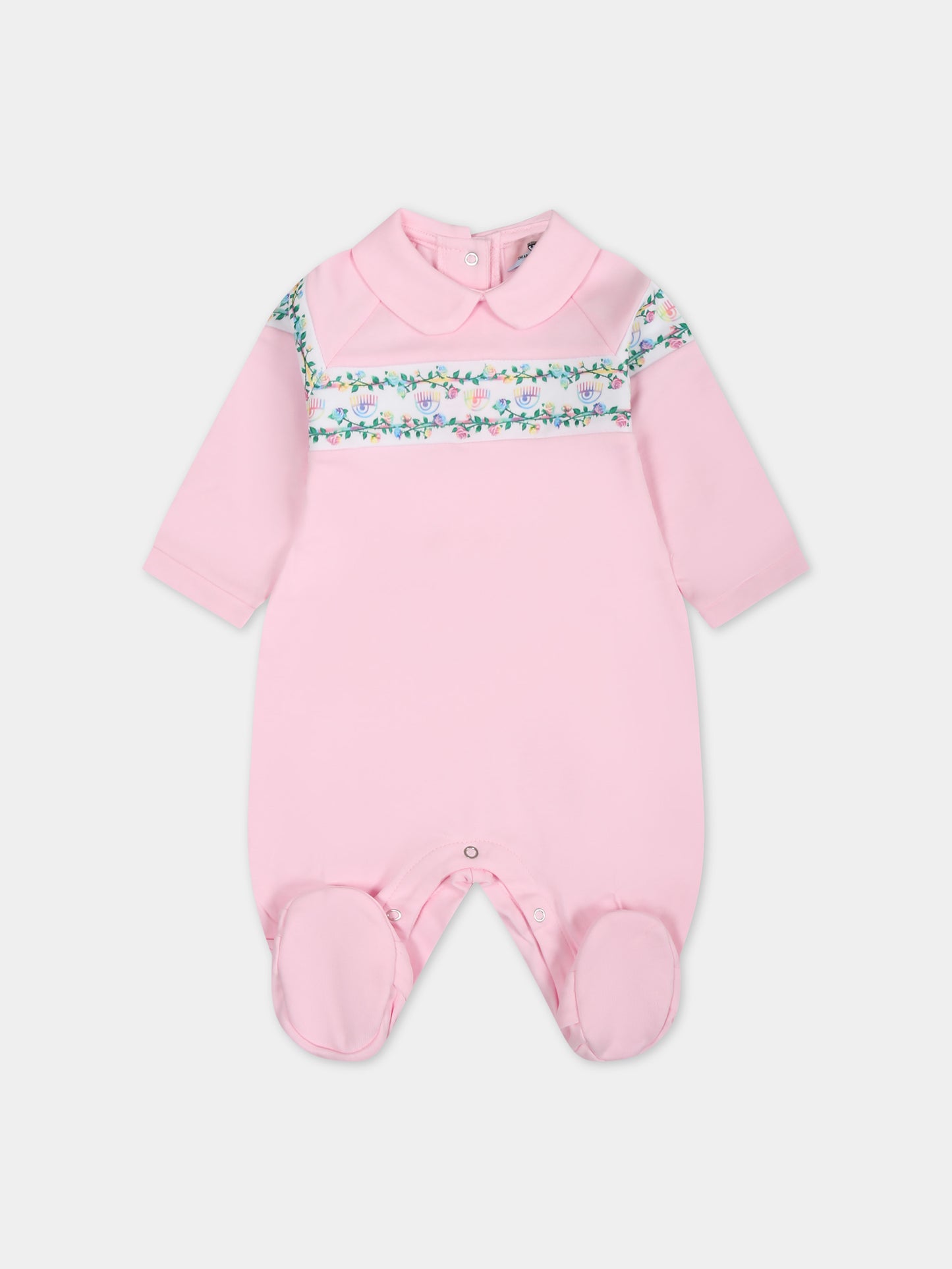 Tutina rosa per neonata con eyes flirting e rose multicolor,Chiara Ferragni Collection,55C200 3000 090F