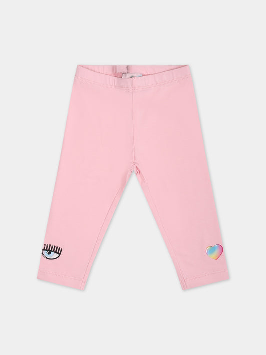 Leggings rosa per neonata con eye flirting e cuore multicolor,Chiara Ferragni Collection,53C402 3022 090F