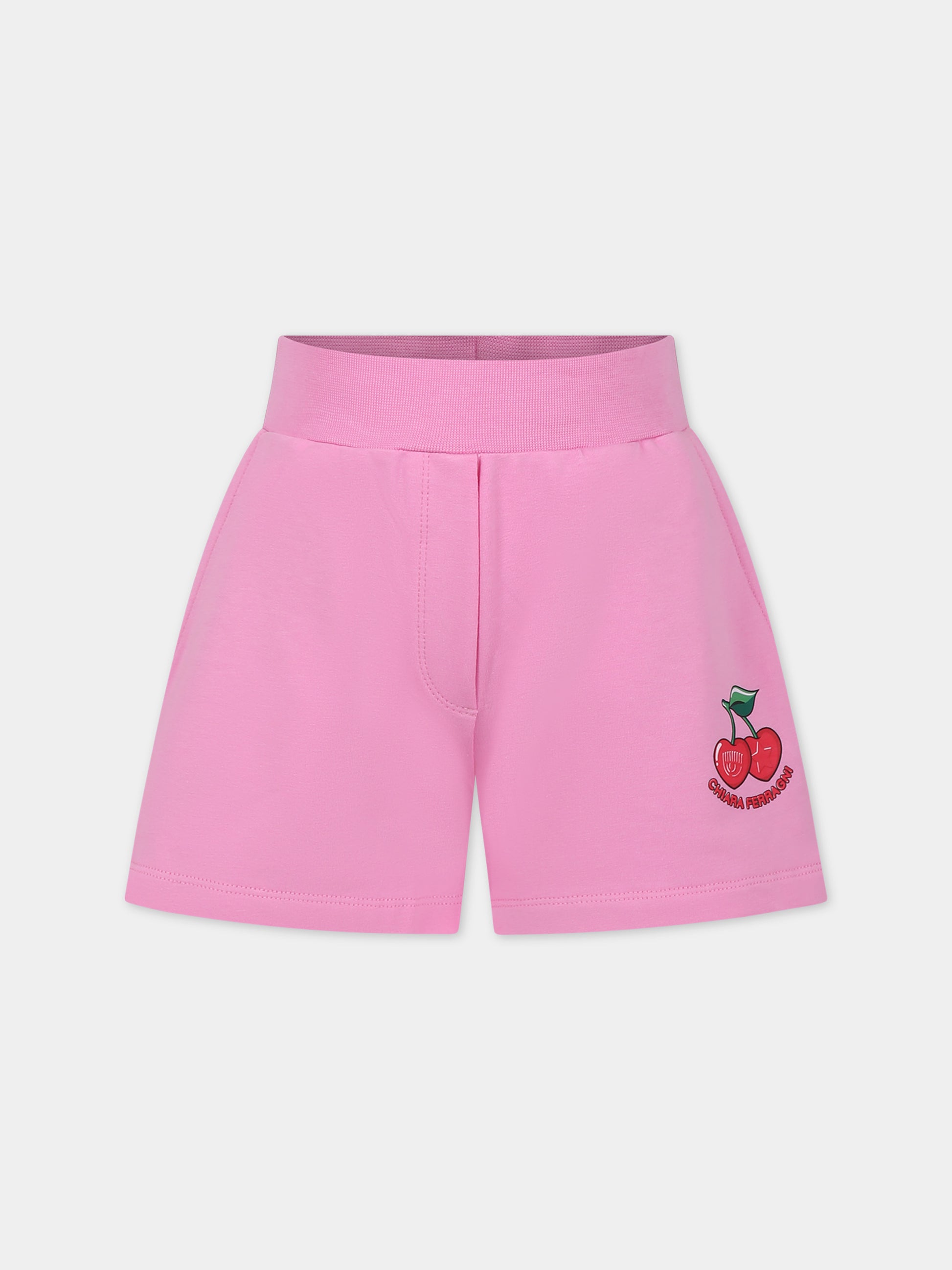 Shorts fucsia per bambina con ciliegie,Chiara Ferragni Collection,59C406 3002 093F