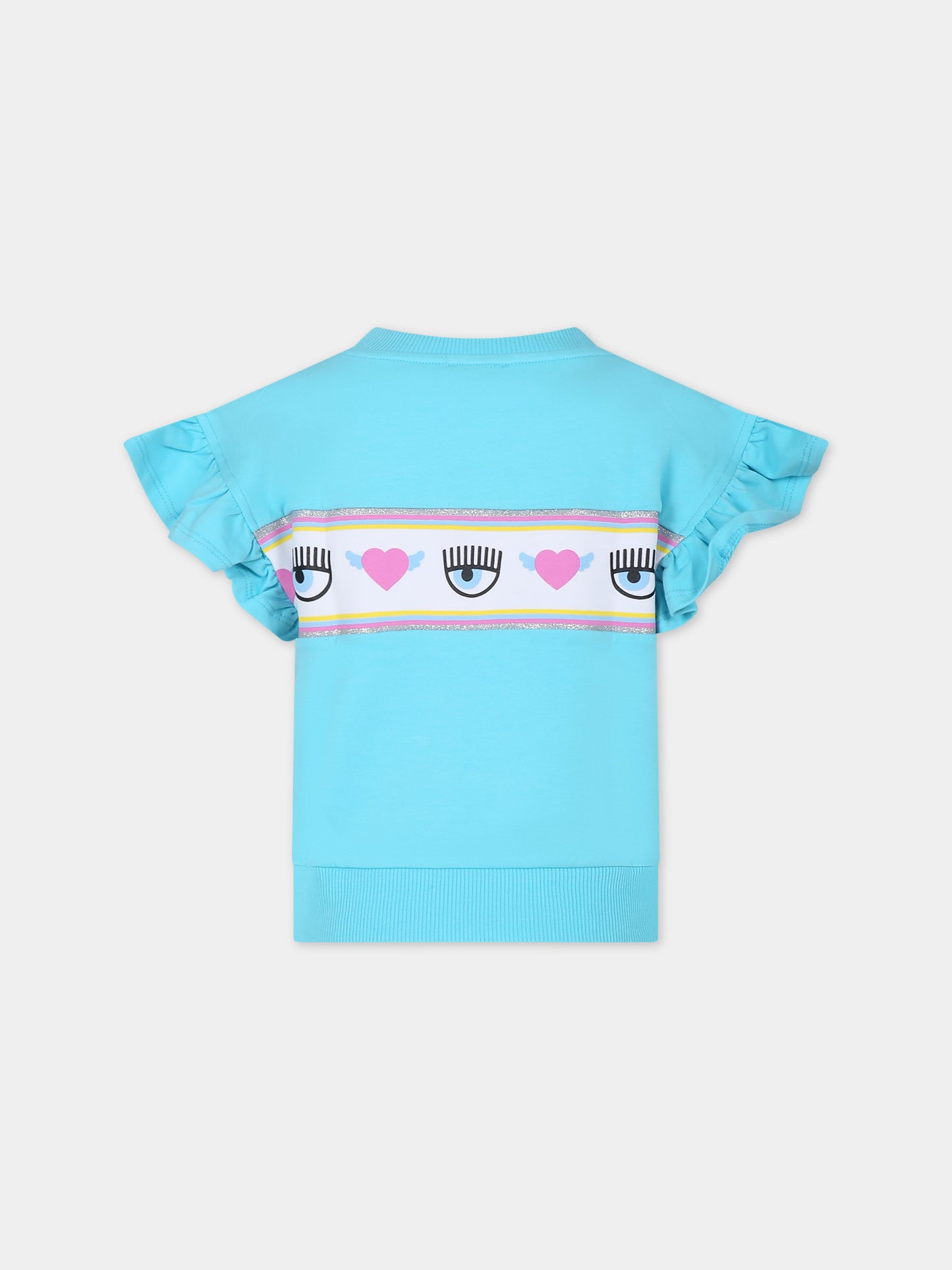 T-shirt azzurra per bambina con eyes flirting,Chiara Ferragni Collection,59C614 3020 057F