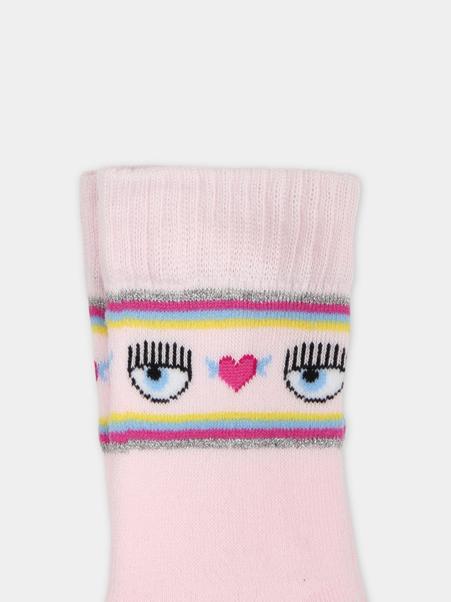 Calze rosa per bambina con eyes flirting e cuori,Chiara Ferragni Collection,59C001 3080 090F
