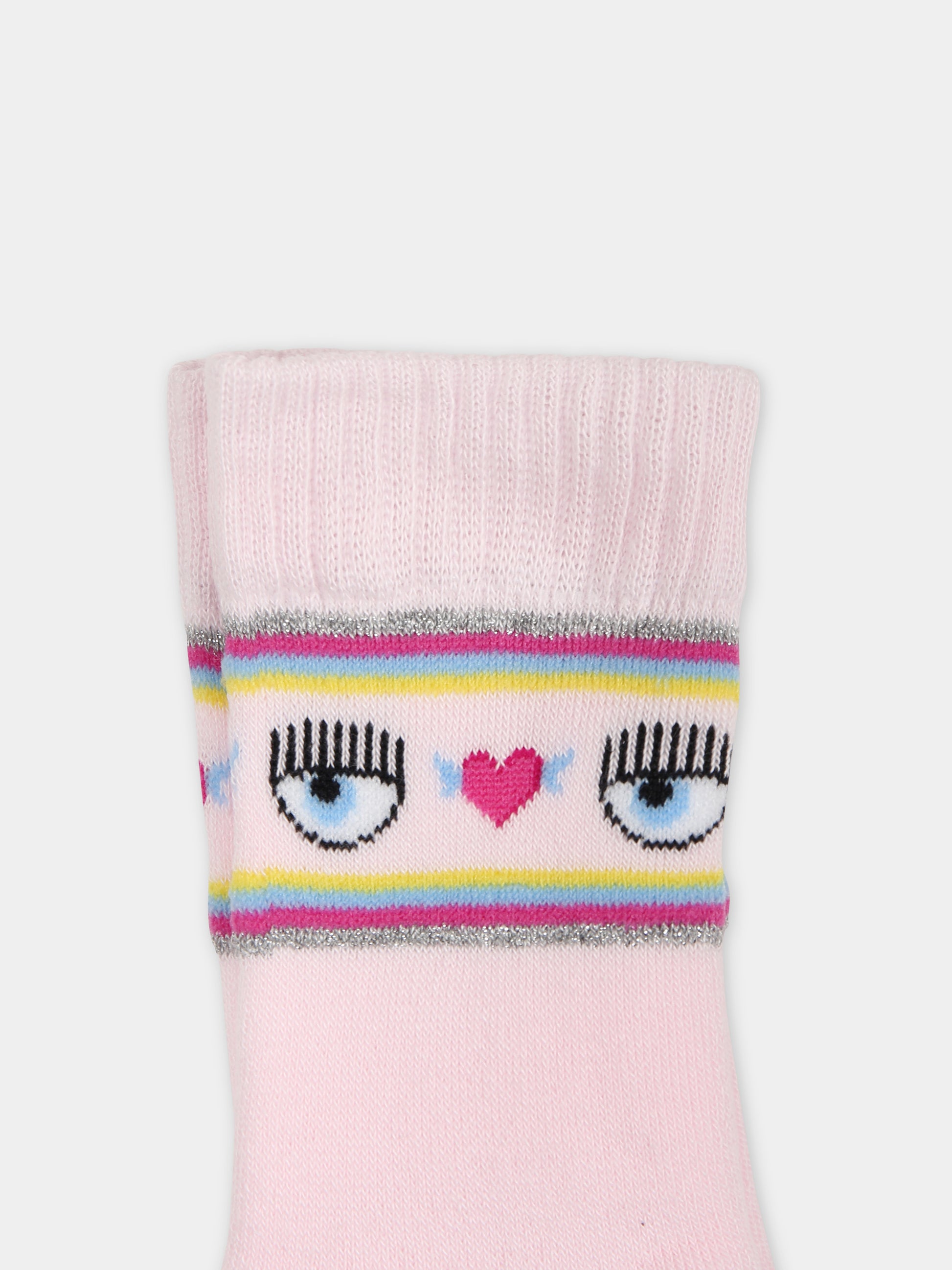 Calze rosa per bambina con eyes flirting e cuori,Chiara Ferragni Collection,59C001 3080 090F