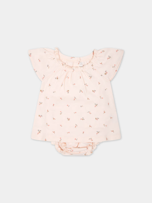 Completo rosa per neonata con fantasia floreale all-over,Bonpoint,S04NNIK00004 625B