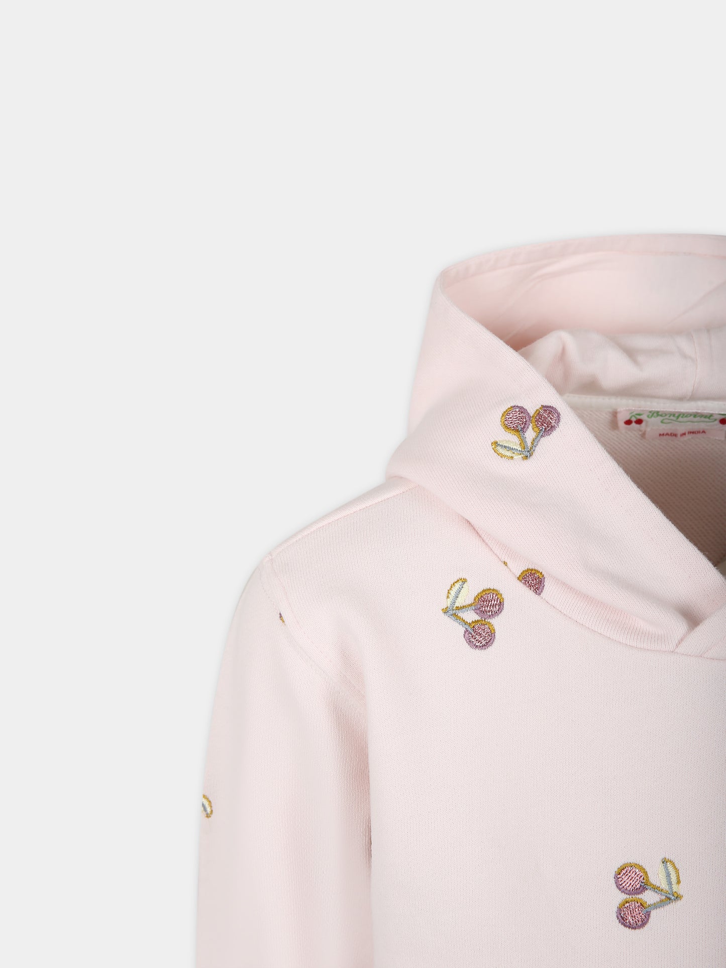 Felpa rosa per bambina con ciliegie all-over,Bonpoint,S04GSWK00008 125B