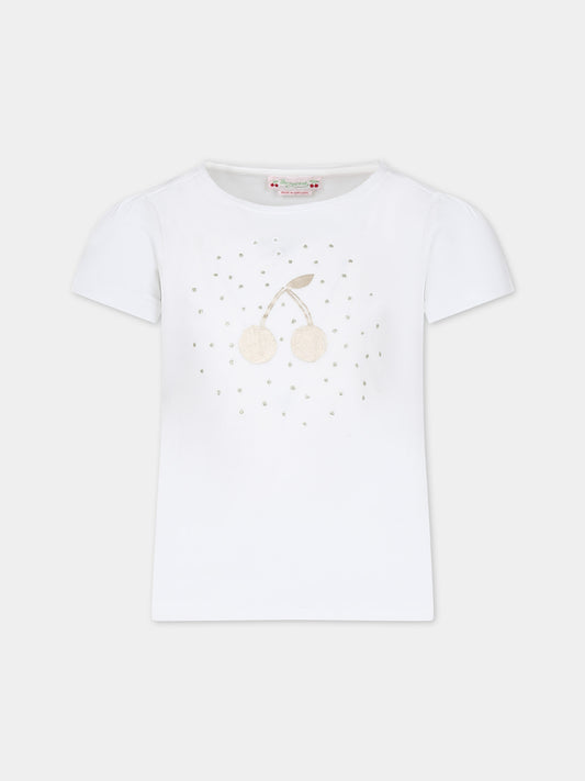 T-shirt bianca per bambina con ciliegia iconica,Bonpoint,S04GTSK00018 102