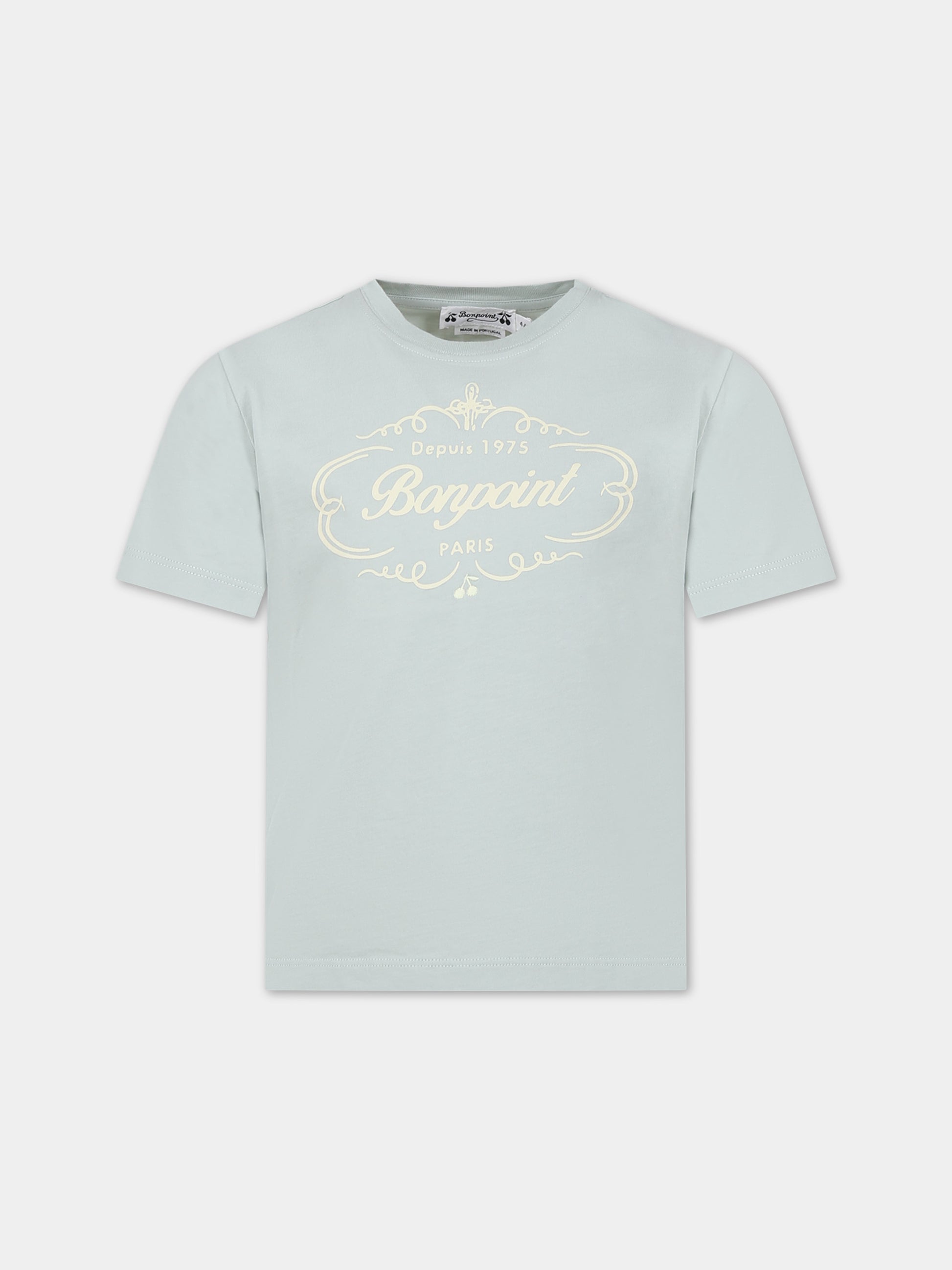 T-shirt verde per bambino con logo,Bonpoint,S04BTSK00006 141B