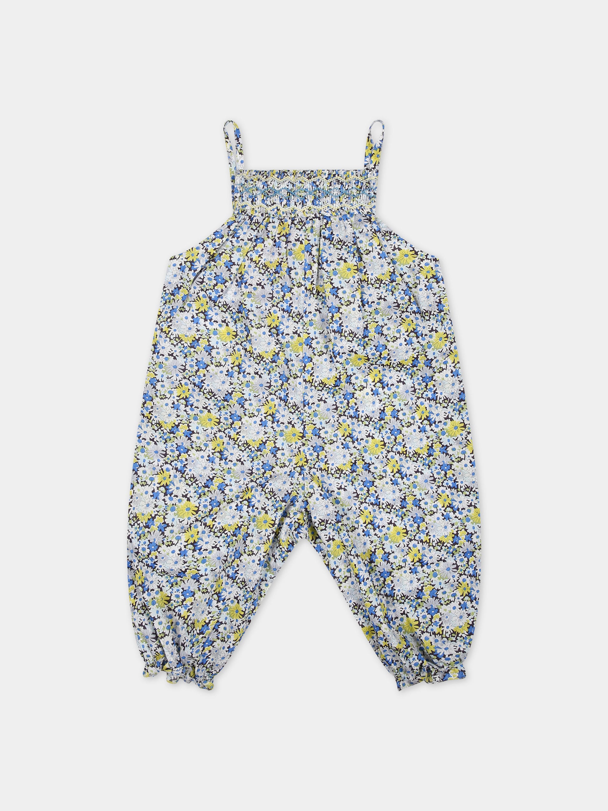 Salopette celeste per neonata con stampa floreale,Bonpoint,S04XPAW00007 515
