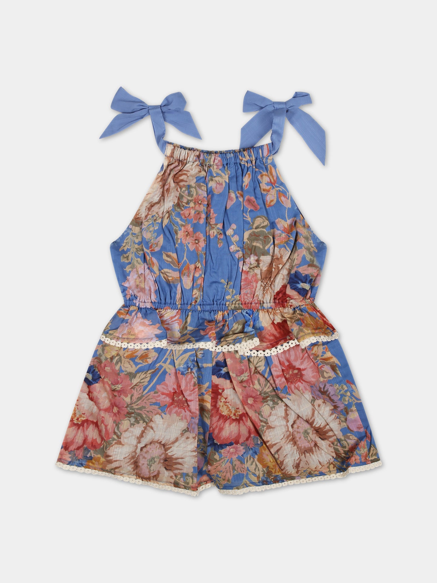 Salopette blu per bambina con stampa floreale,Zimmermann,3387YRS242 DUSTY BLUE FLORAL
