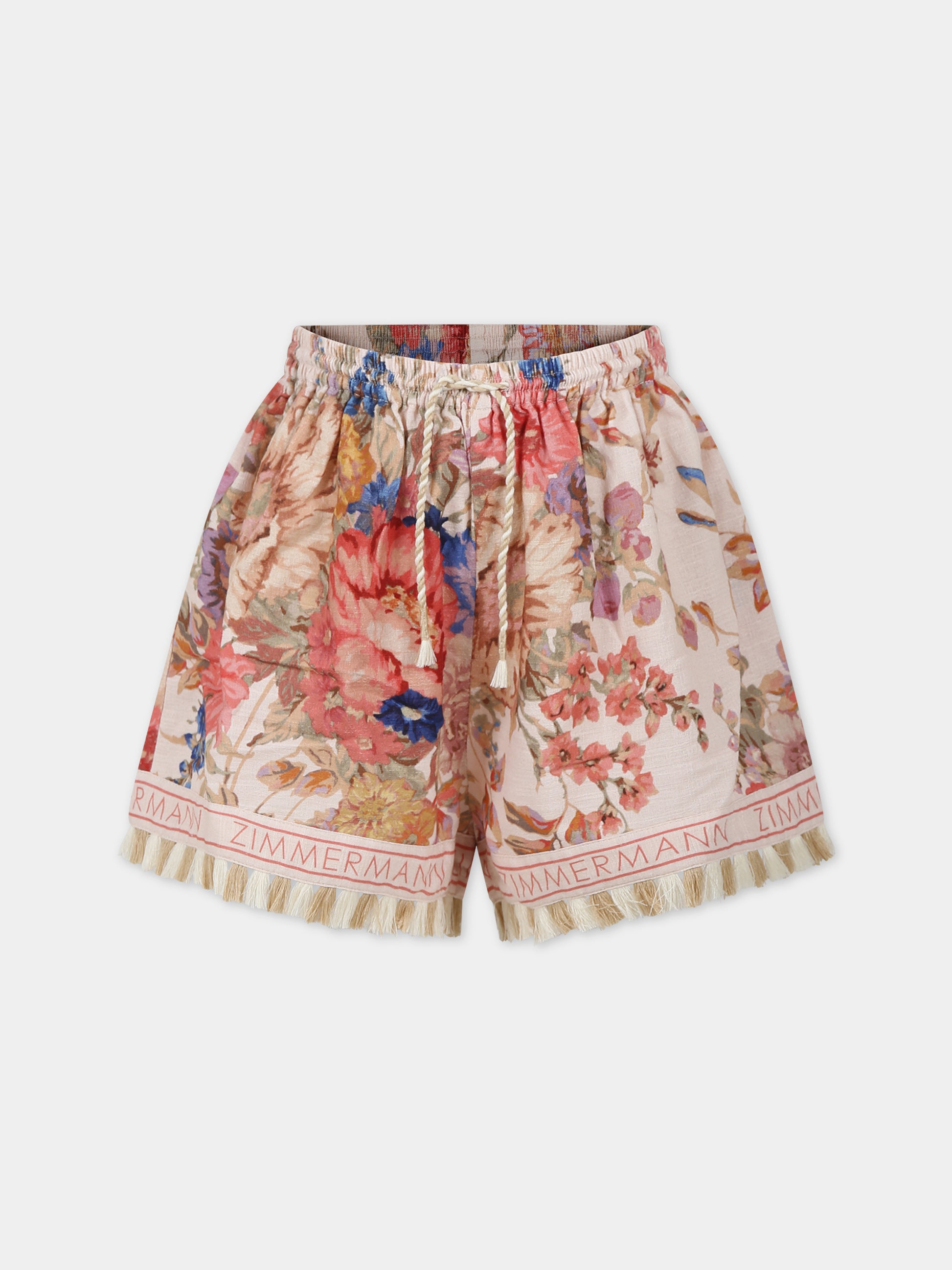 Shorts avorio per bambina con stampa floreale,Zimmermann,9197ARS242 CREAM FLORAL