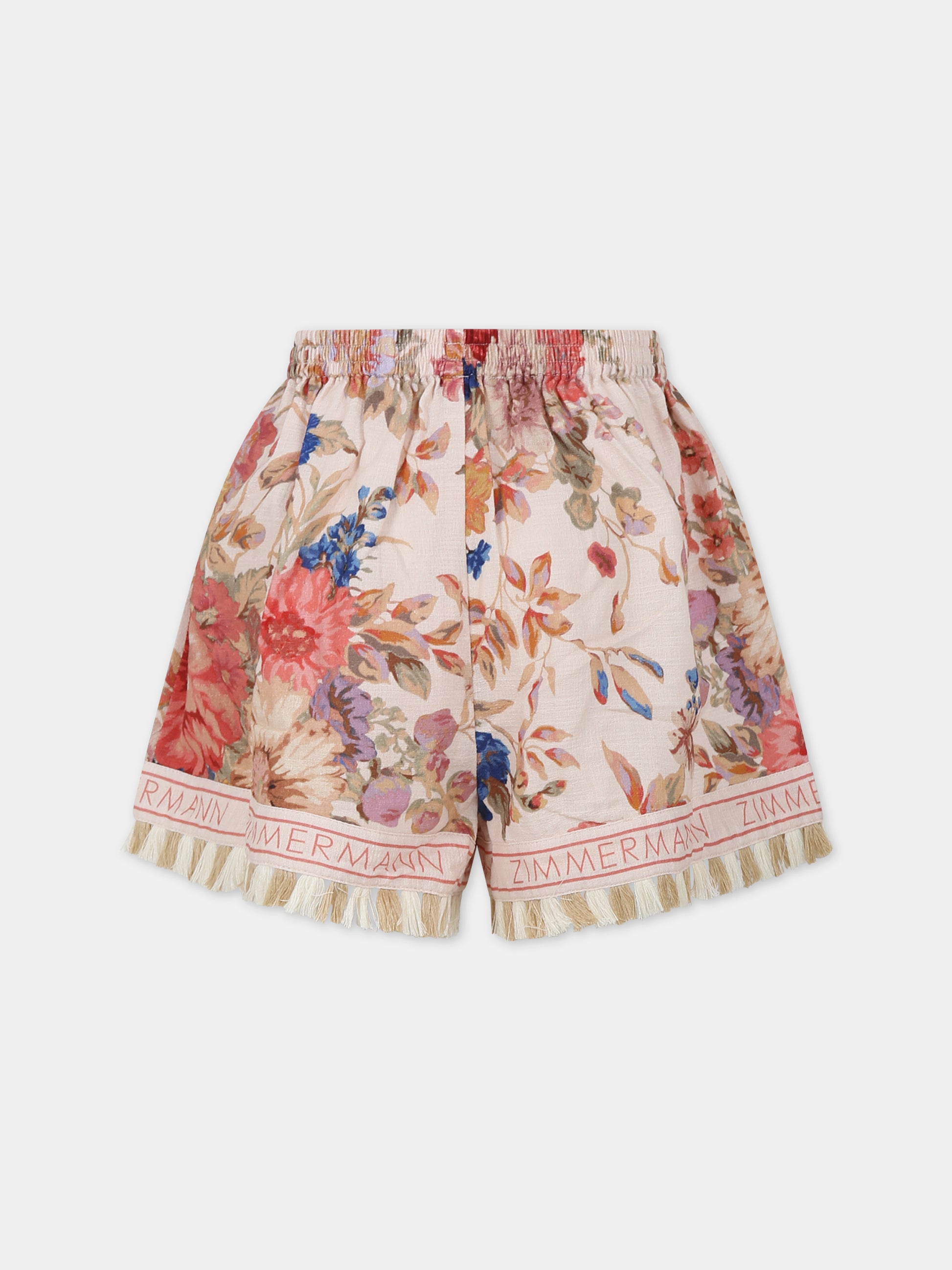 Shorts avorio per bambina con stampa floreale,Zimmermann,9197ARS242 CREAM FLORAL