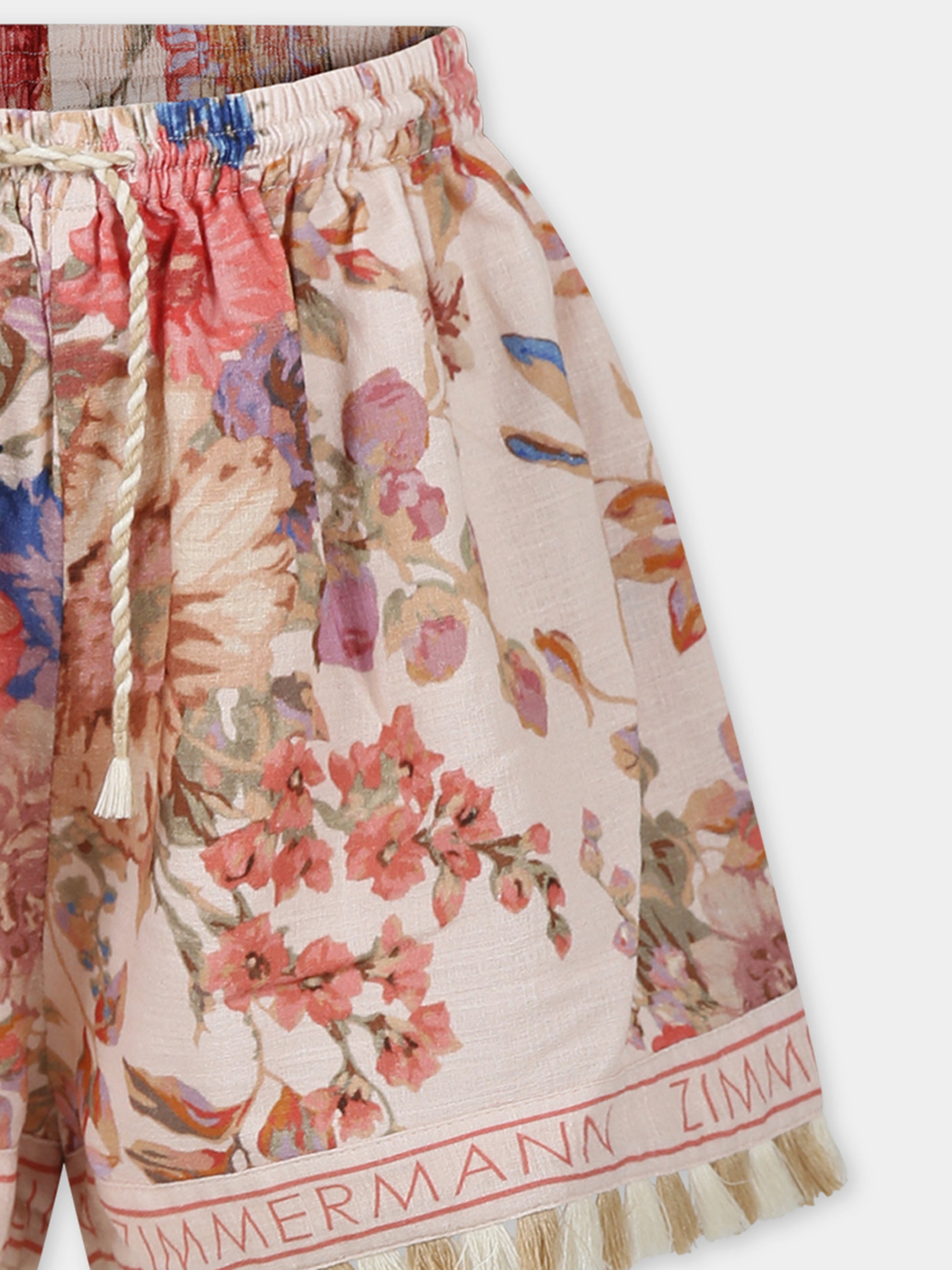 Shorts avorio per bambina con stampa floreale,Zimmermann,9197ARS242 CREAM FLORAL