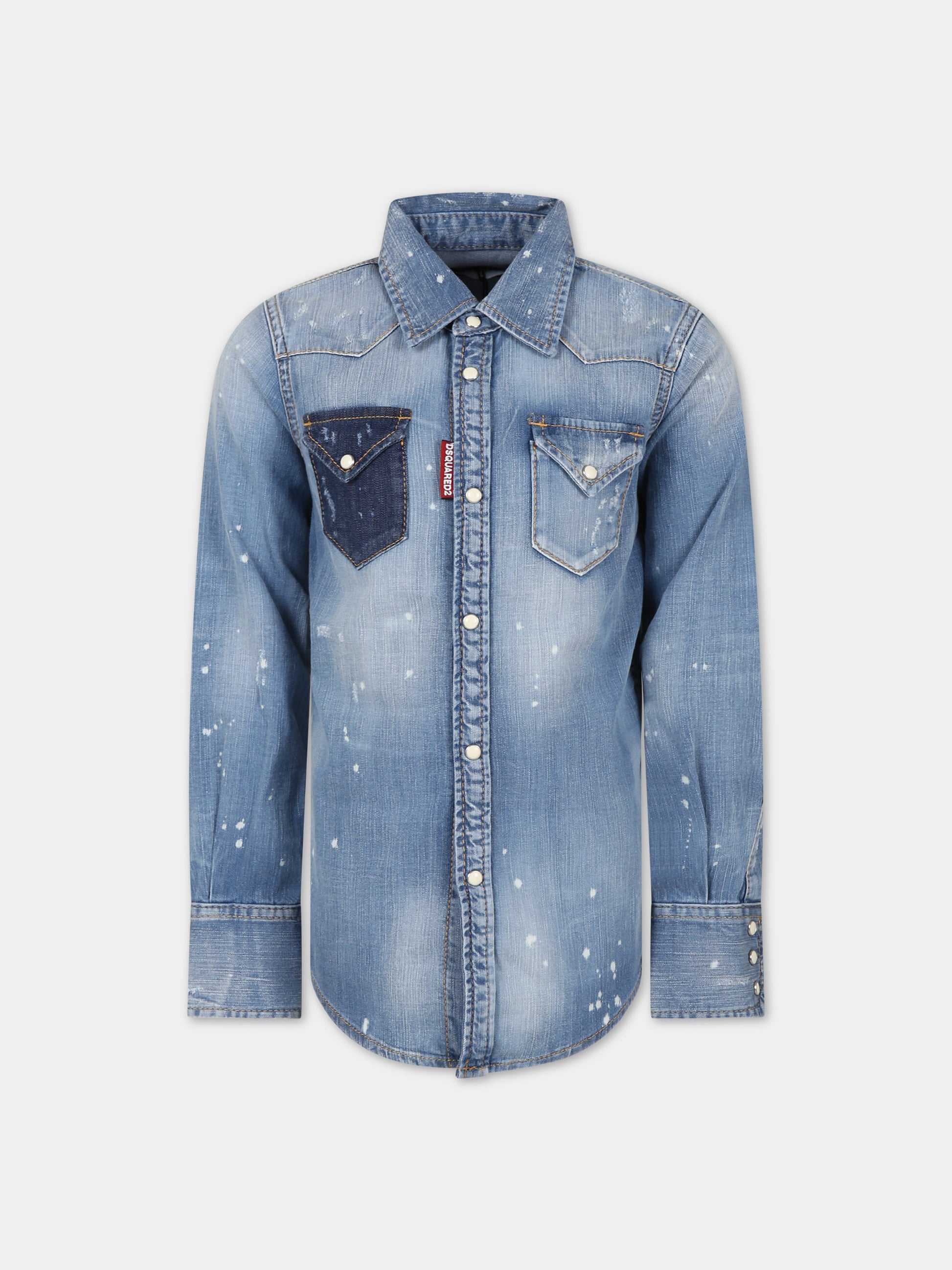 Camicia blu per bambino con logo,Dsquared2,DQ02DG D0A7E D2C24AVM DQ01