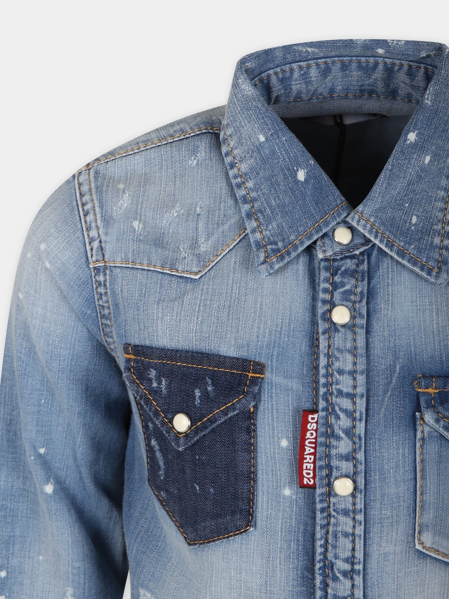Camicia blu per bambino con logo,Dsquared2,DQ02DG D0A7E D2C24AVM DQ01