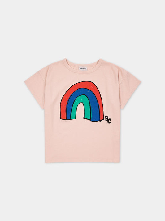 T-shirt rosa per bambini con stampa arcobaleno,Bobo Choses,124AC011
