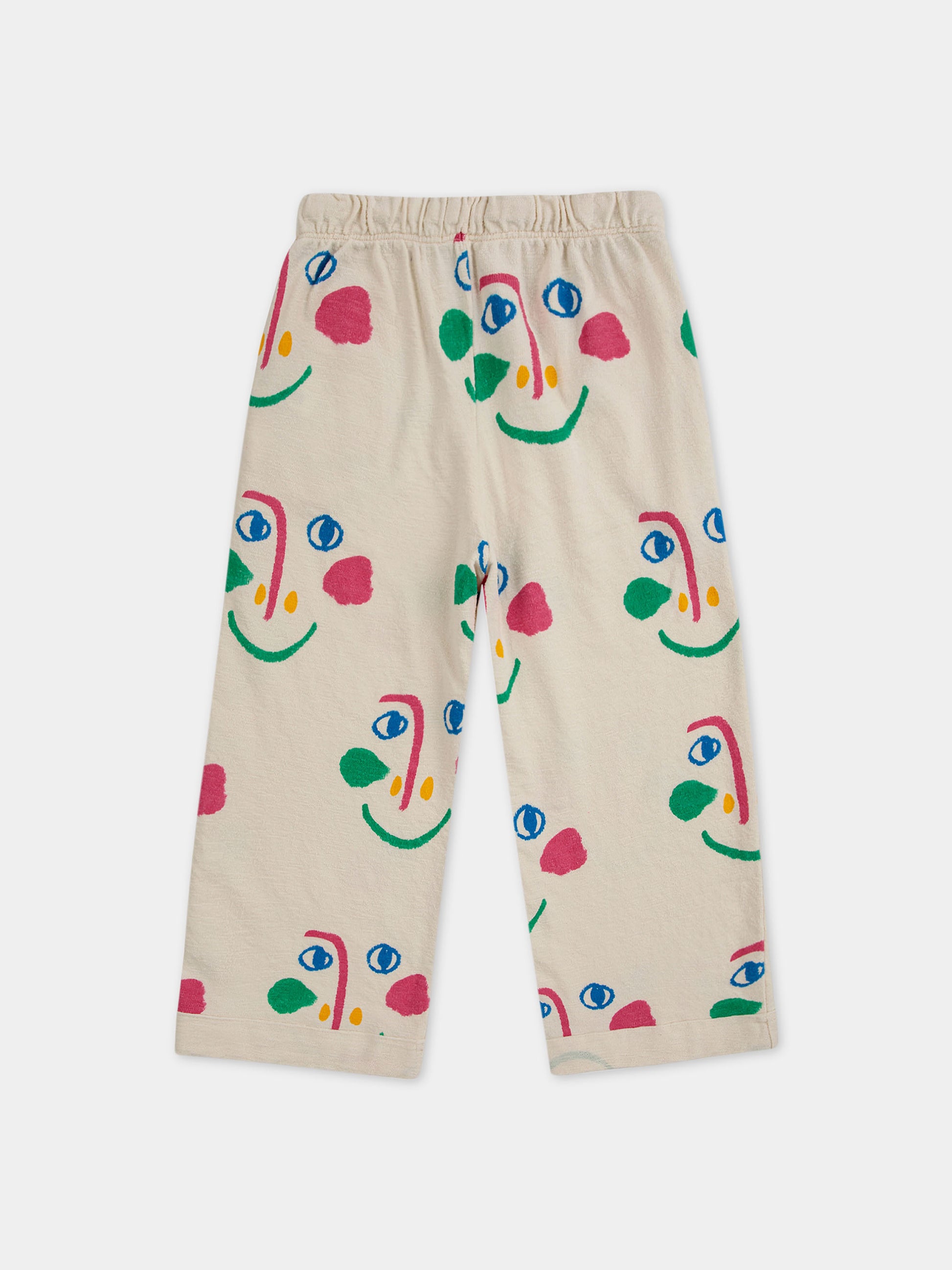 Pantalone bianco per bambina con fantasia viso multicolor all-over,Bobo Choses,124AC106