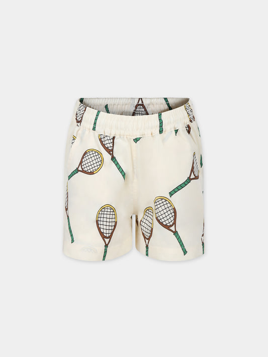 Shorts avorio per bambini con racchette da tennis,Mini Rodini,2423010211