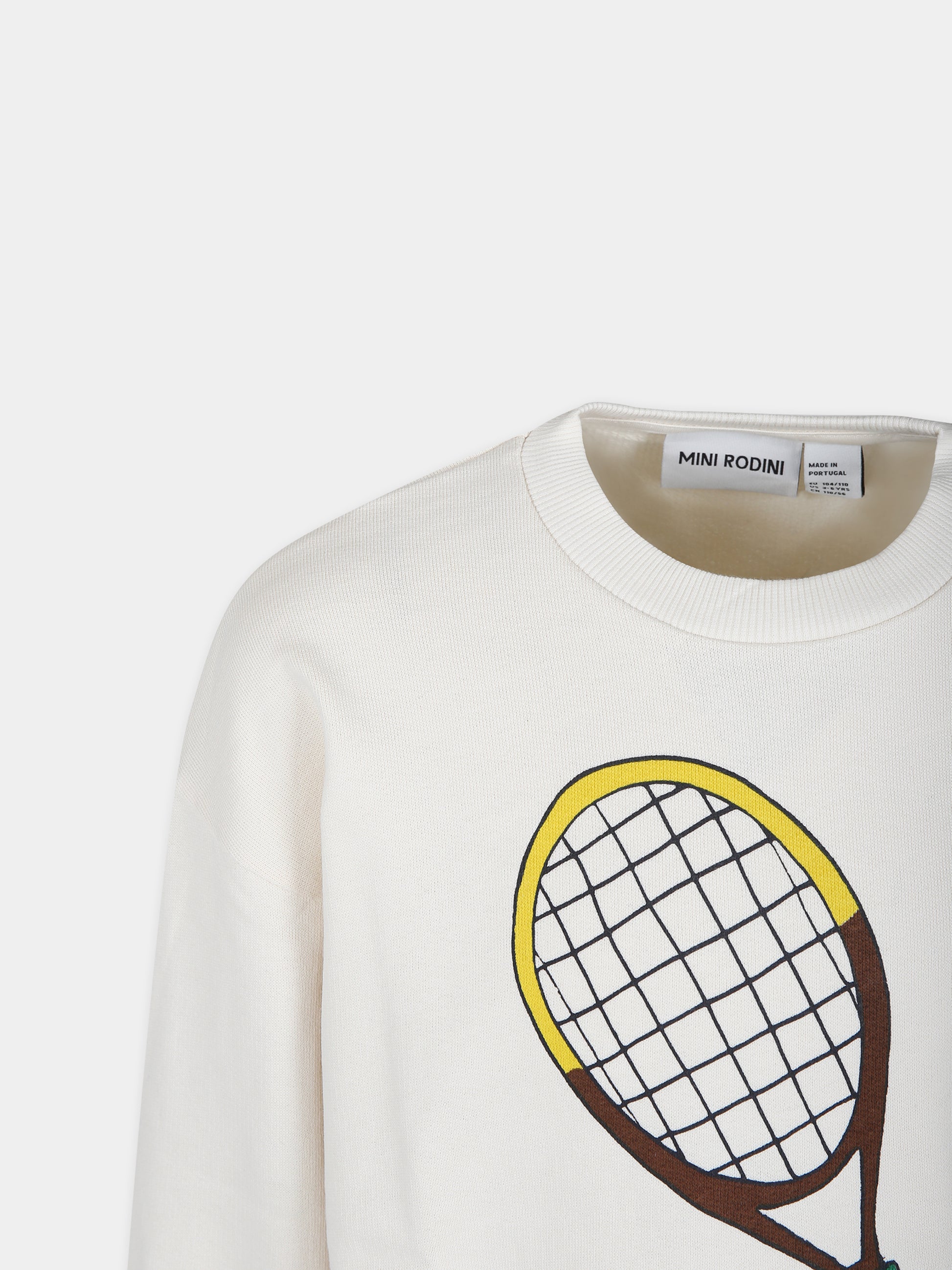 Felpa avorio per bambini con racchetta da tennis,Mini Rodini,2422016111