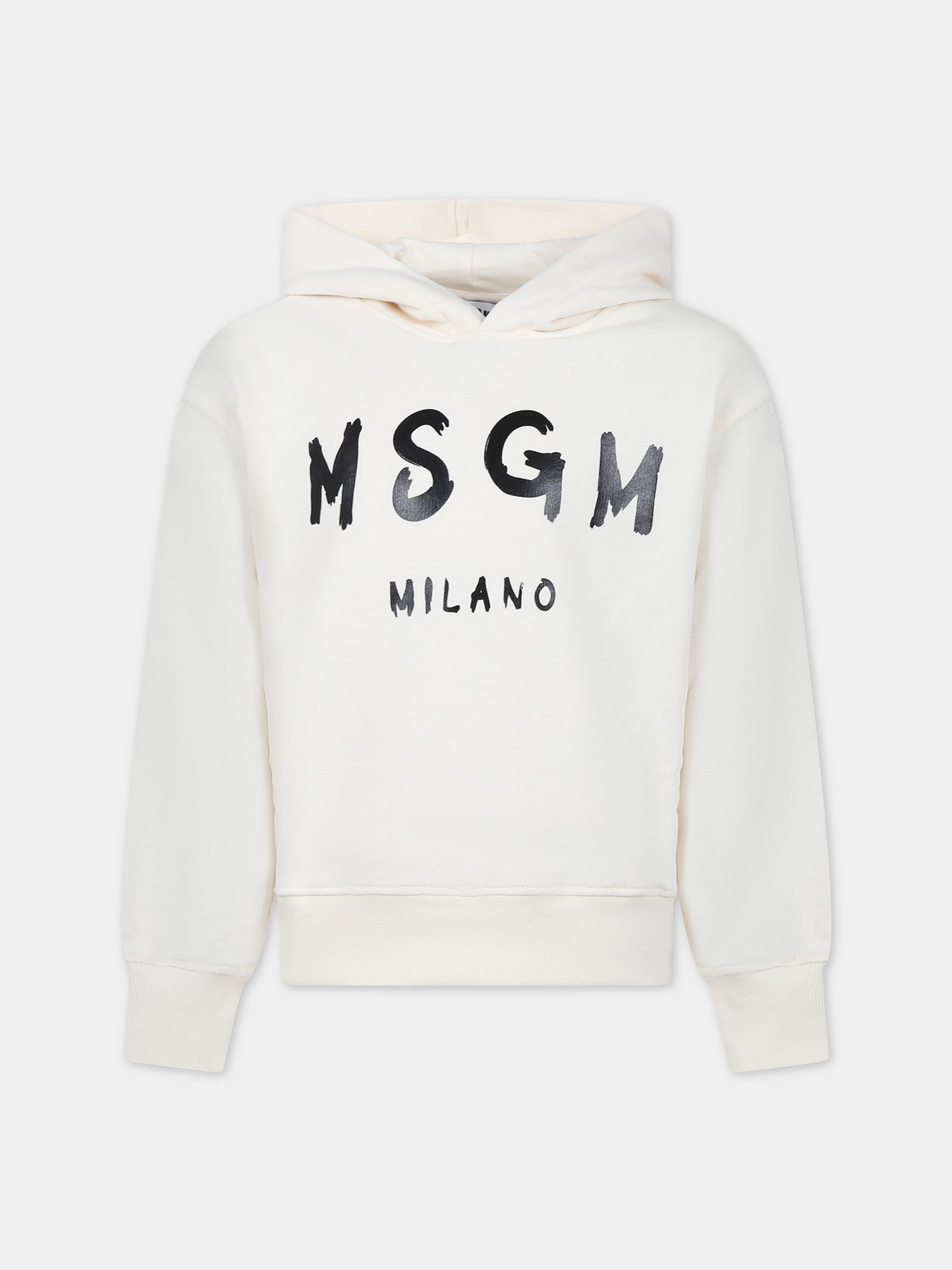 Felpa avorio per bambini con logo,Msgm Kids,S4MSJUHS018 013