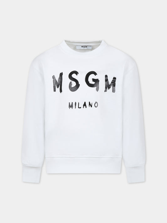 Felpa bianca per bambini con logo,Msgm Kids,S4MSJUSW022 001