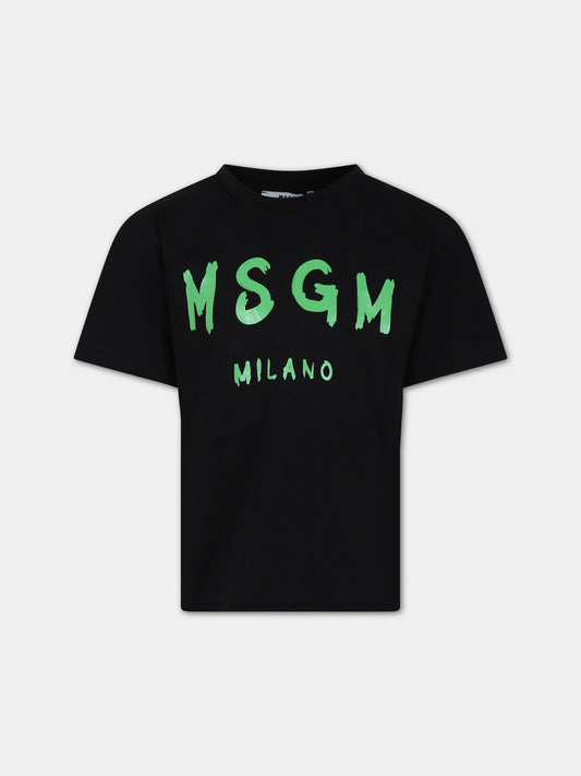 T-shirt nera per bambini con logo,Msgm Kids,S4MSJUTH012 110