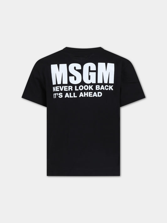 T-shirt nera per bambini con logo,Msgm Kids,S4MSJUTH005 110