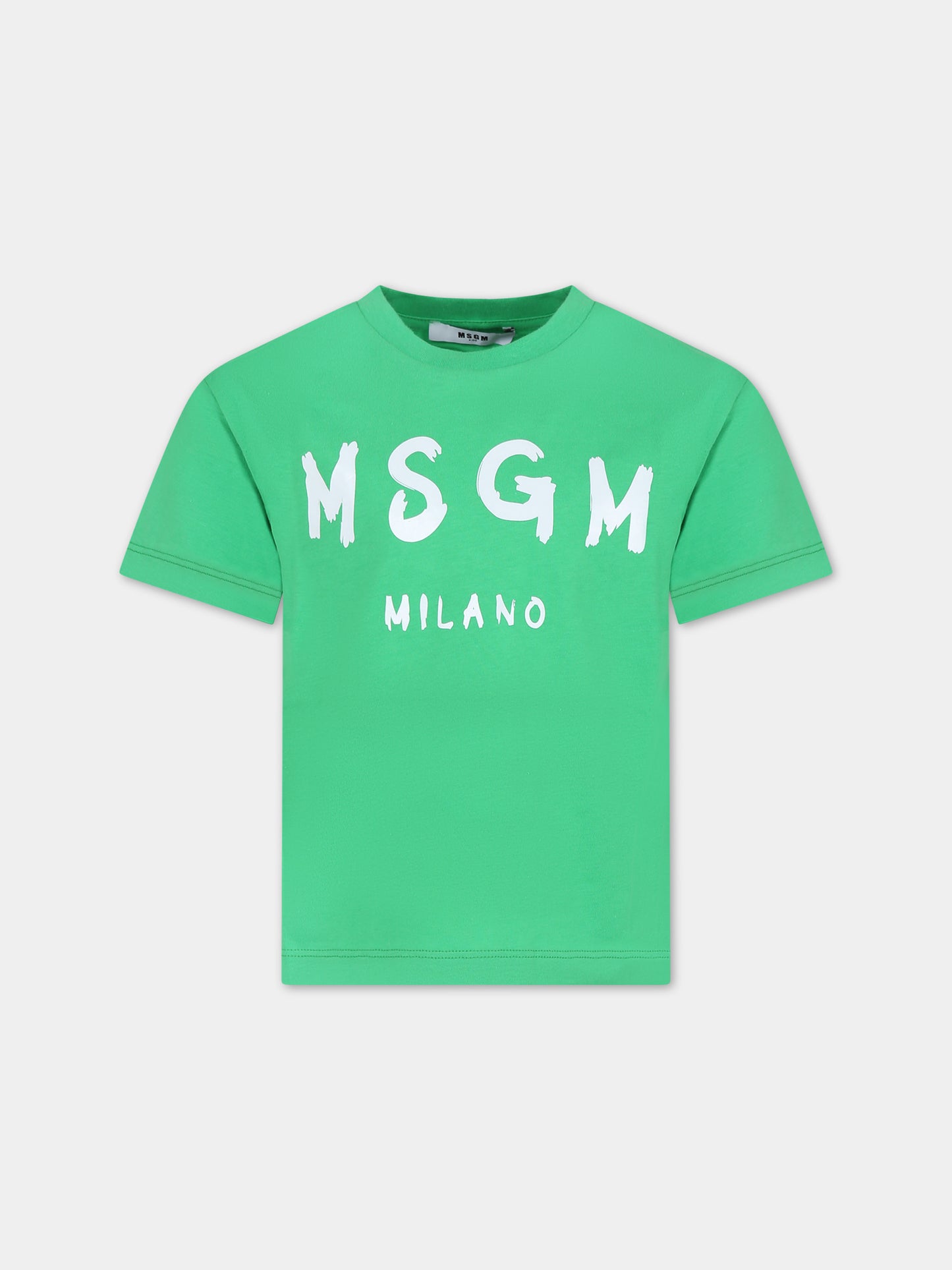 T-shirt verde per bambini con logo,Msgm Kids,S4MSJUTH012 080
