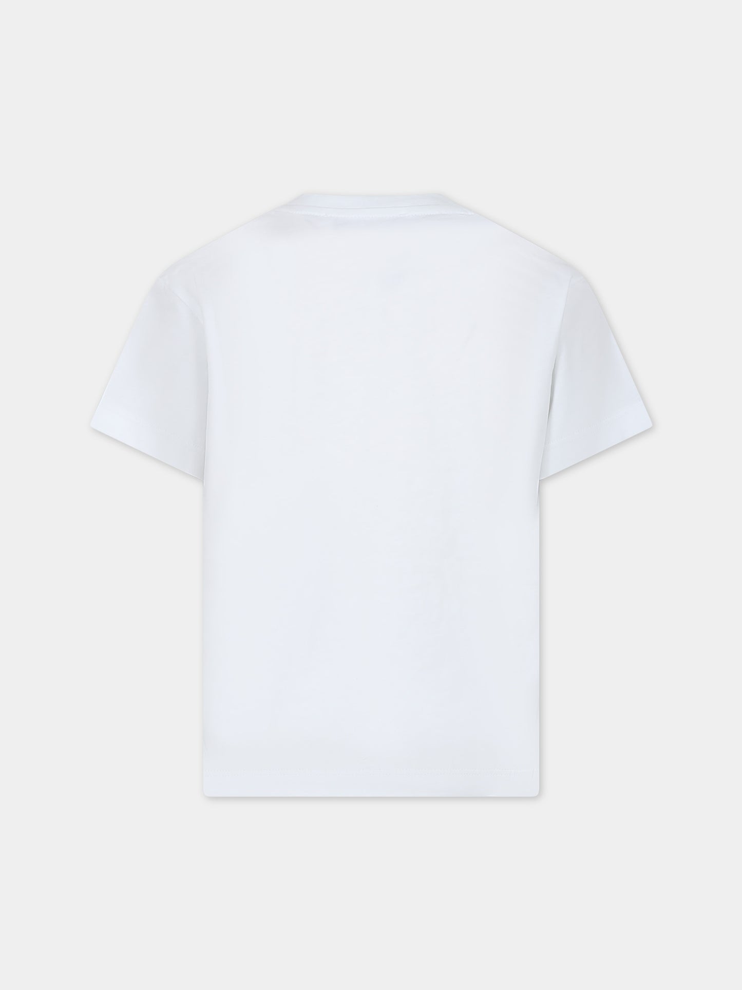 T-shirt bianca per bambina con logo e strass,Msgm Kids,S4MSJGTH152 001