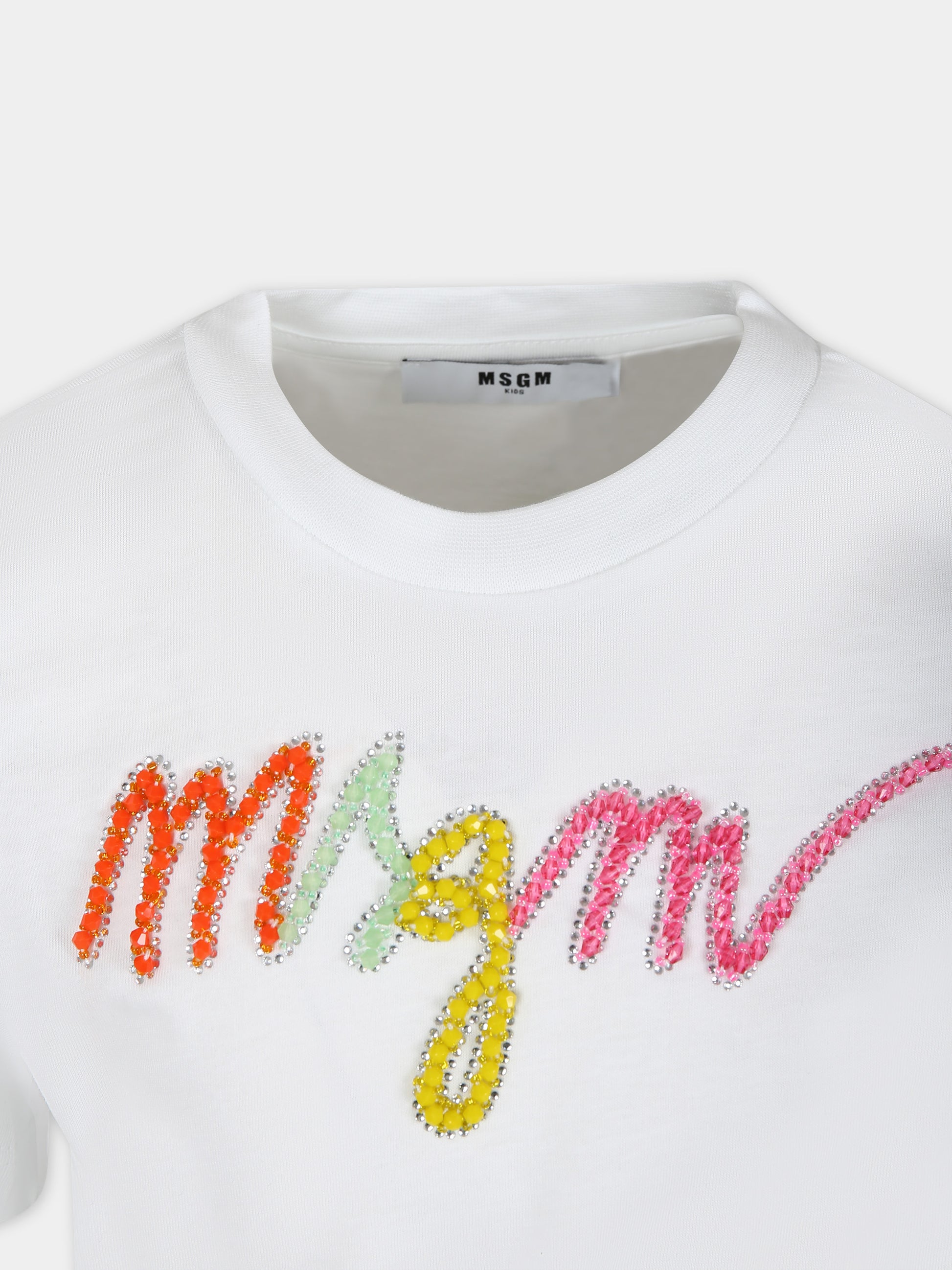 T-shirt bianca per bambina con logo multicolor,Msgm Kids,S4MSJGTH195 001