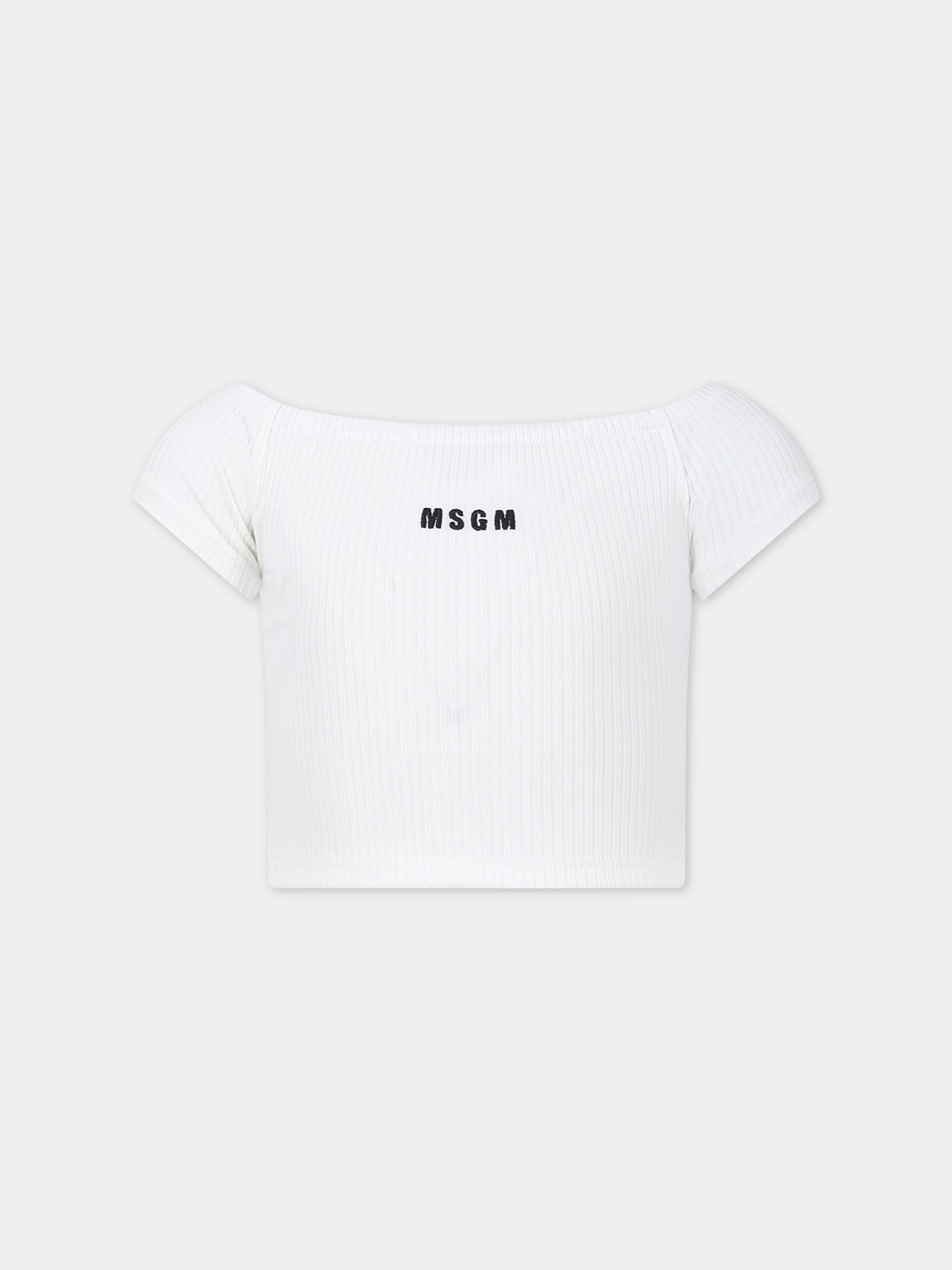 T-shirt bianca per bambina con logo,Msgm Kids,S4MSJGTO187 001