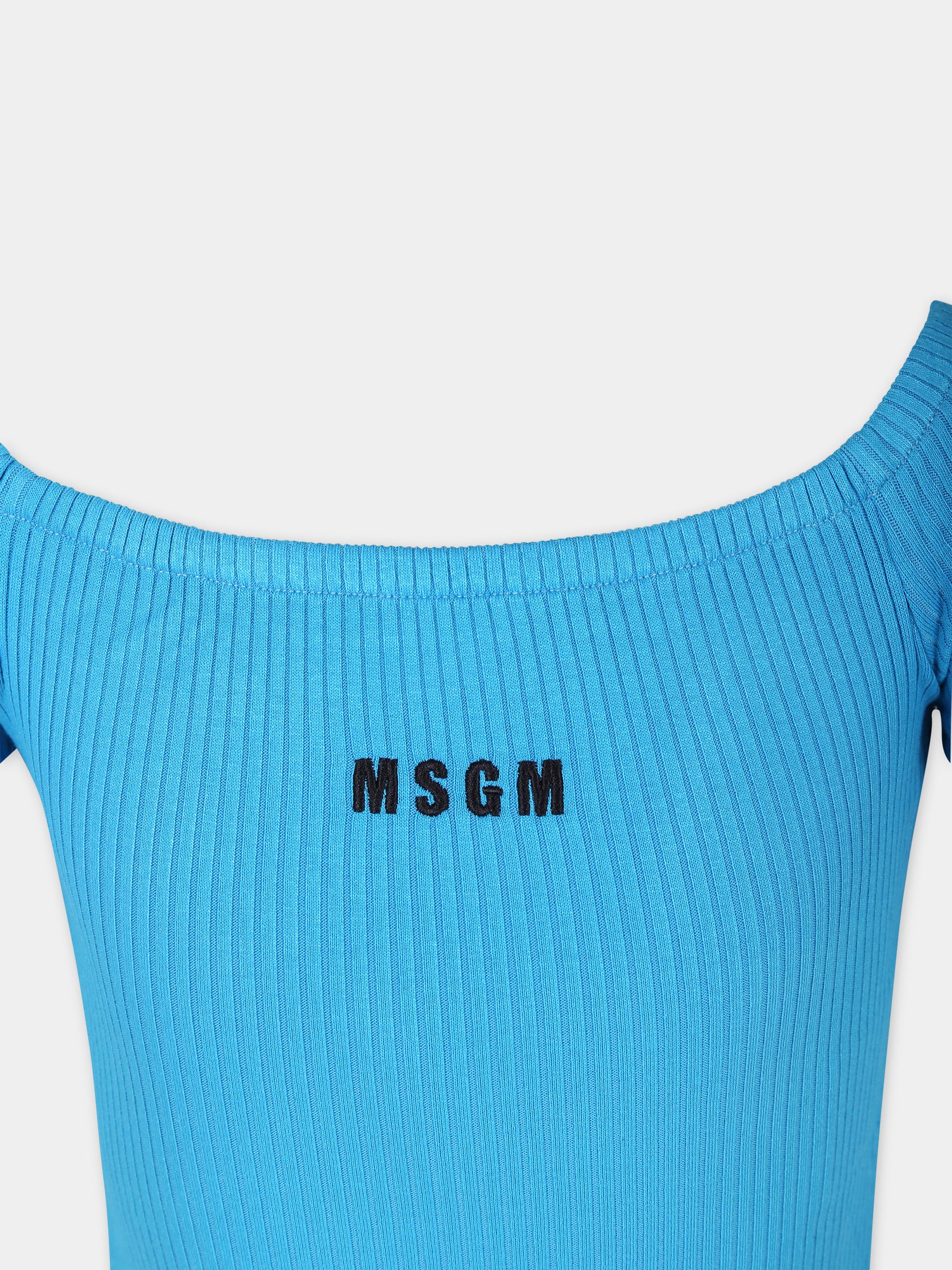 T-shirt azzurra per bambina con logo,Msgm Kids,S4MSJGTO187 051