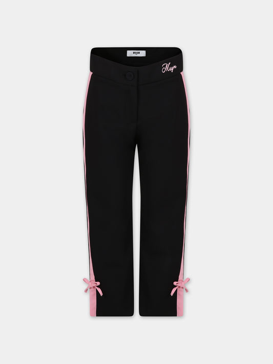 Pantaloni neri per bambina con logo e fiocchi,Msgm Kids,S4MSJGPA096 110