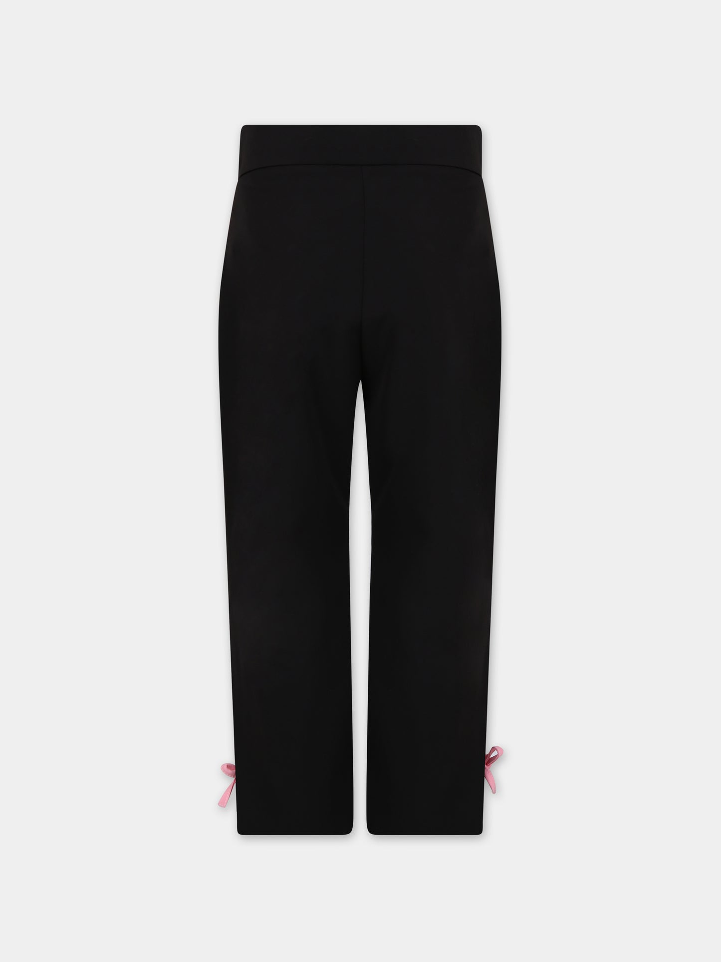 Pantaloni neri per bambina con logo e fiocchi,Msgm Kids,S4MSJGPA096 110