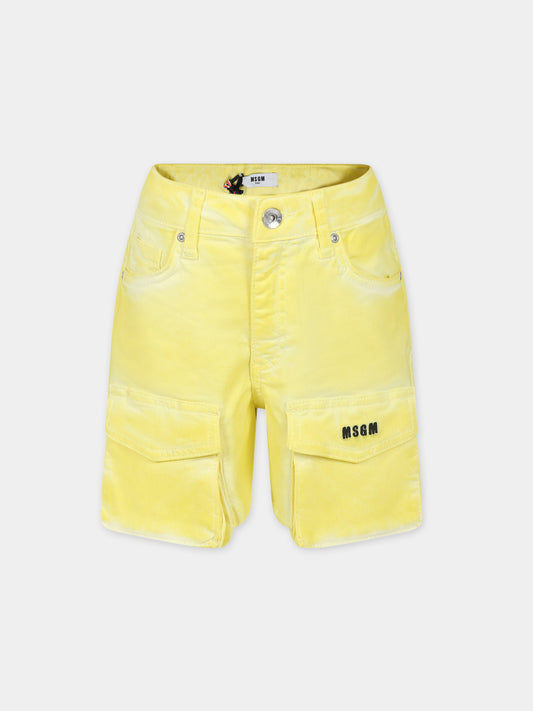 Shorts gialli per bambina con logo,Msgm Kids,S4MSJGSH038 020