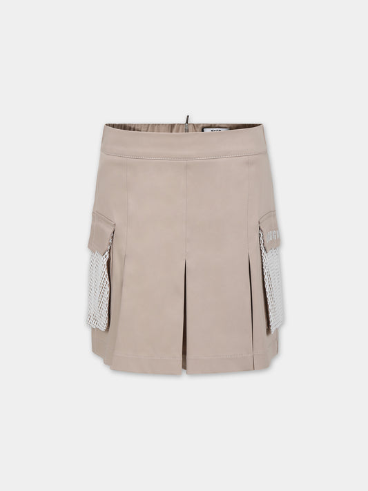 Gonna beige per bambina con logo,Msgm Kids,S4MSJGSK075 015