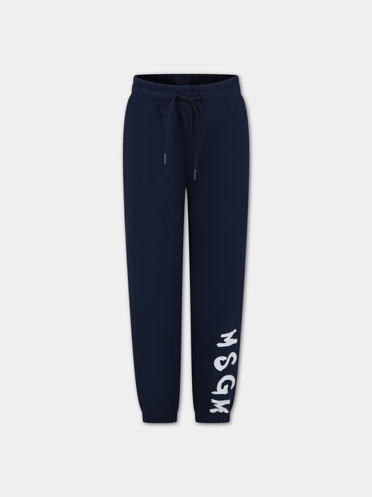 Pantaloni blu per bambino con logo,Msgm Kids,S4MSJUFP026 060