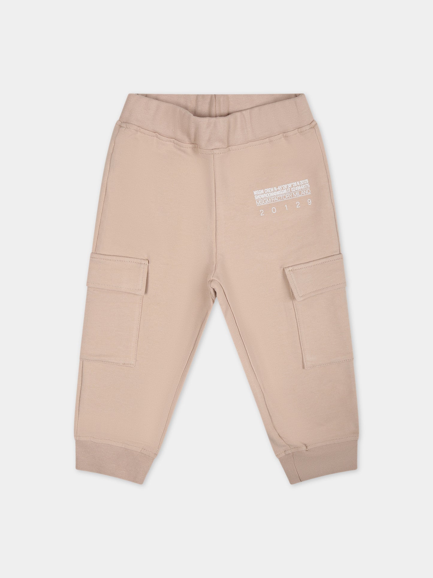 Pantaloni beige per neonato con logo,Msgm Kids,S4MSNBFP310 015