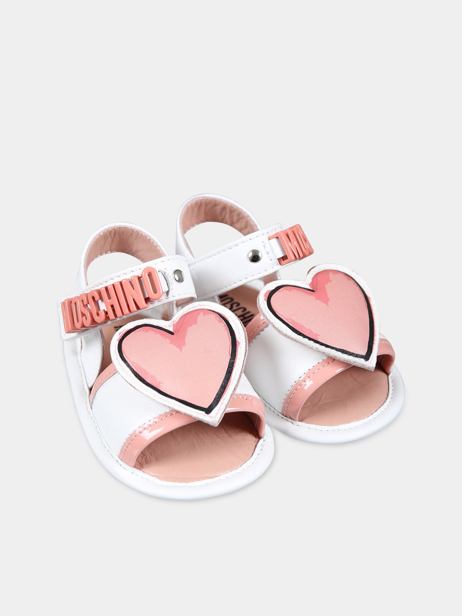 Sandali bianchi per neonata con cuore,Moschino Kids,77262 3