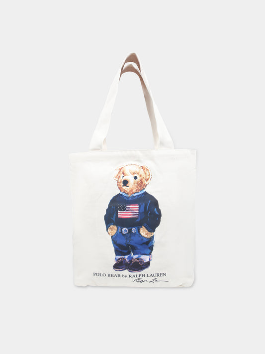 Borsa casual avorio per bambino con orso,Ralph Lauren Kids,24SMRL9AR021 W3Y