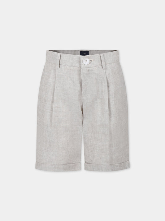 Shorts beige per bambino con logo,Fay Kids,FU6P19 I0215 166