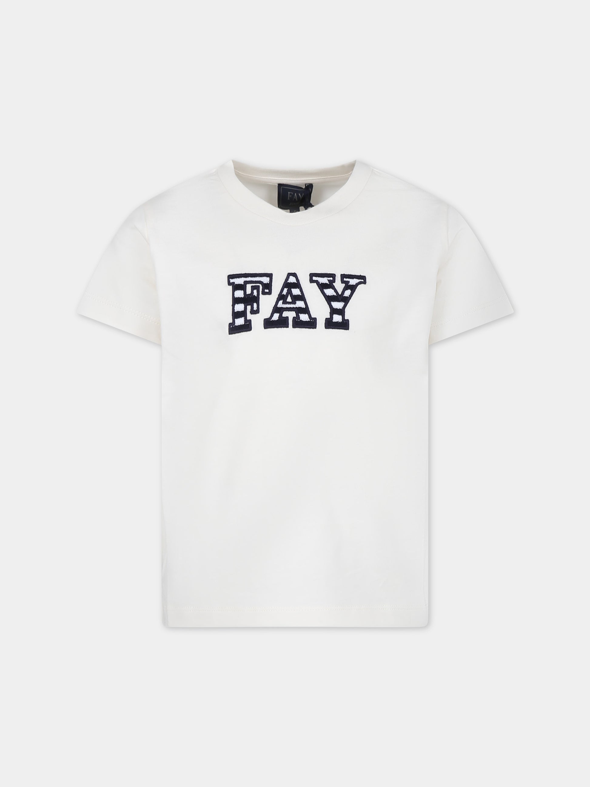 T-shirt avorio per bambino con logo,Fay Kids,FU8P21 Z1173 103