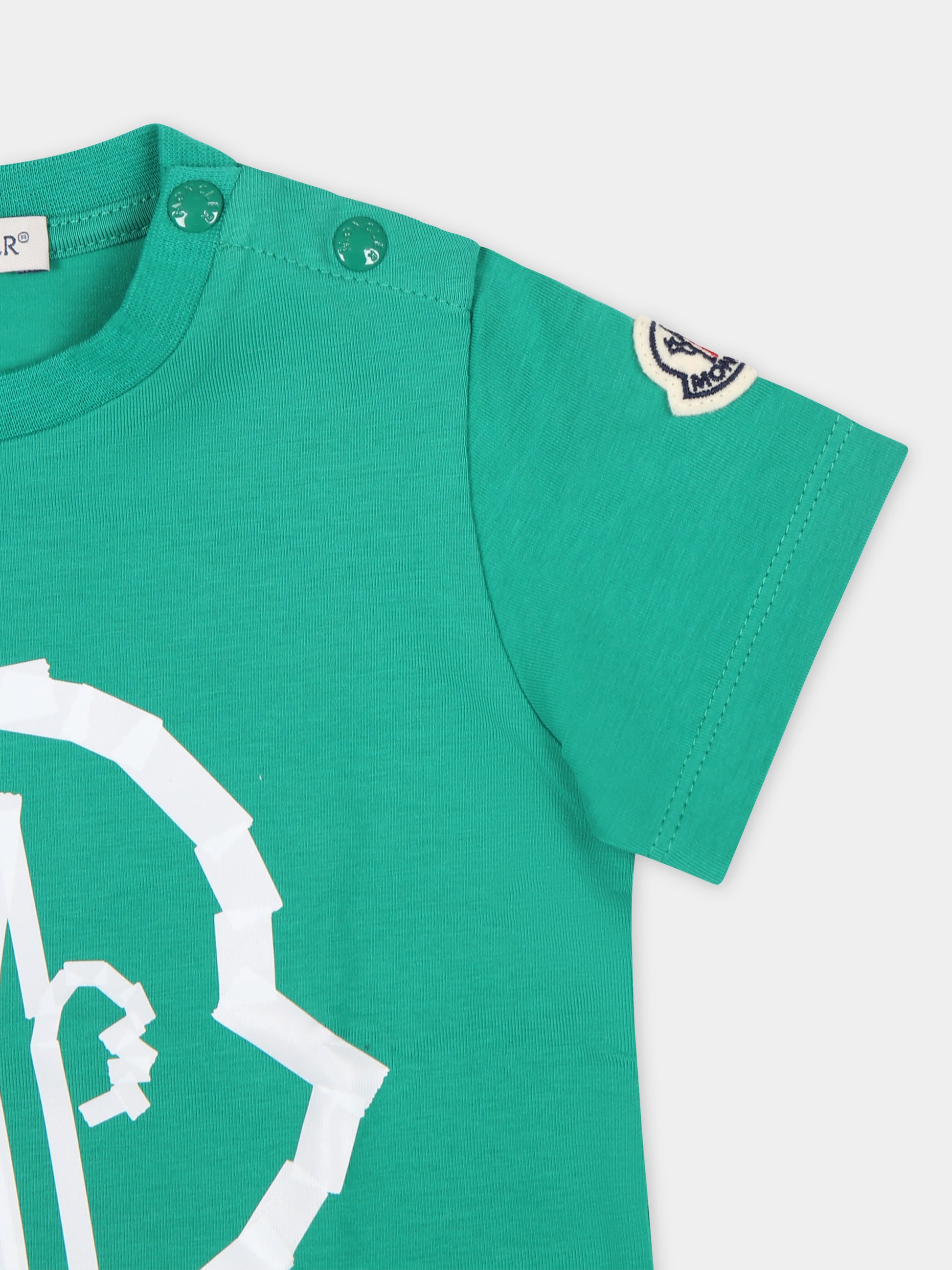 T-shirt verde per neonato con logo,Moncler Kids,951 8C00010 8790N 845