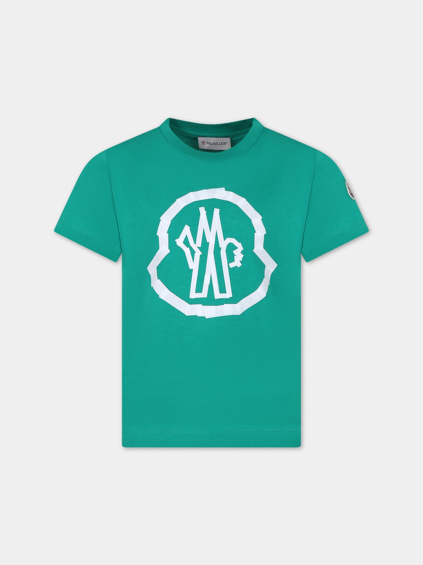 T-shirt verde per bambino con logo,Moncler Kids,954 8C00013 89AFV 845