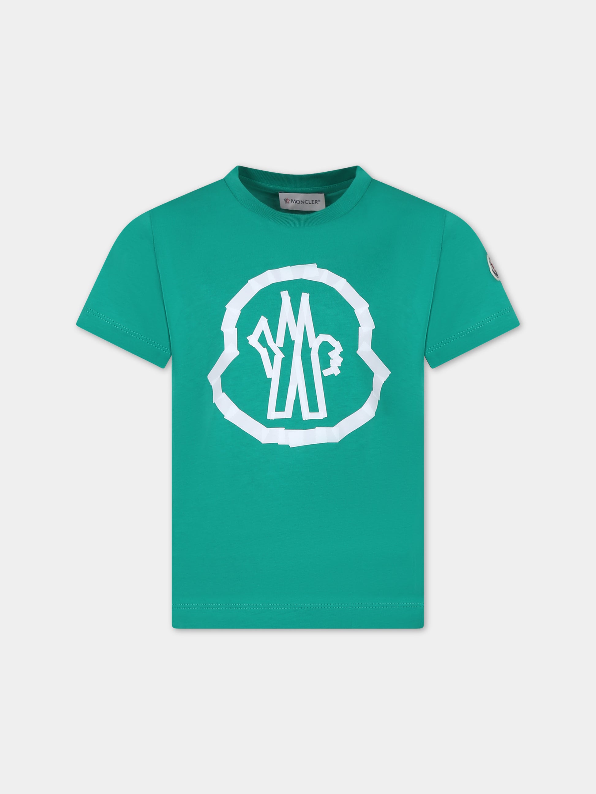T-shirt verde per bambino con logo,Moncler Kids,954 8C00013 89AFV 845