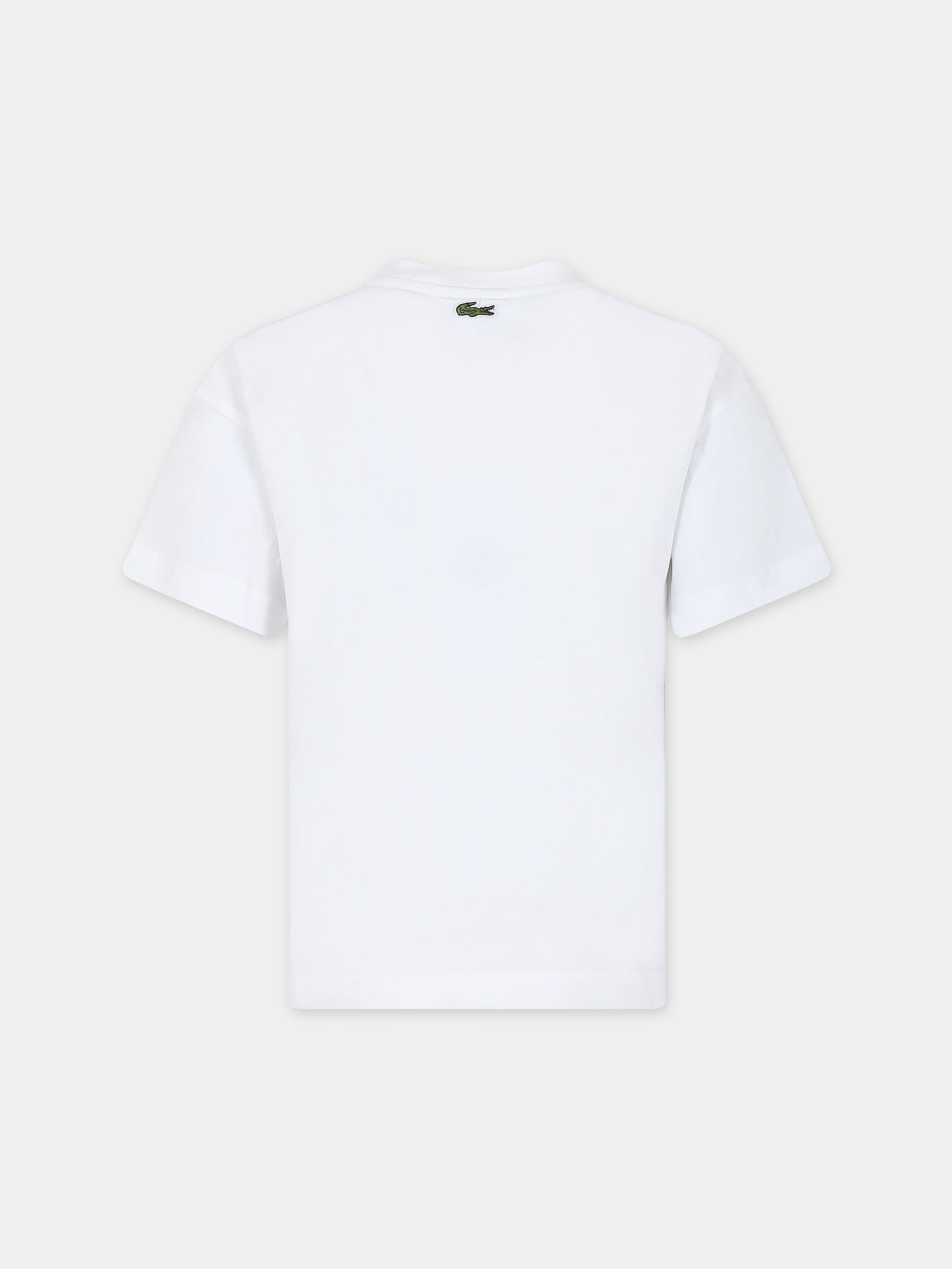 T-shirt bianca per bambino con stampa coccodrillo,Lacoste,TJ1207 001