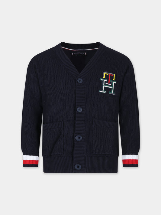 Cardigan blu per bambino con logo,Tommy Hilfiger Junior,24SMTHKB0KB08955 DW5